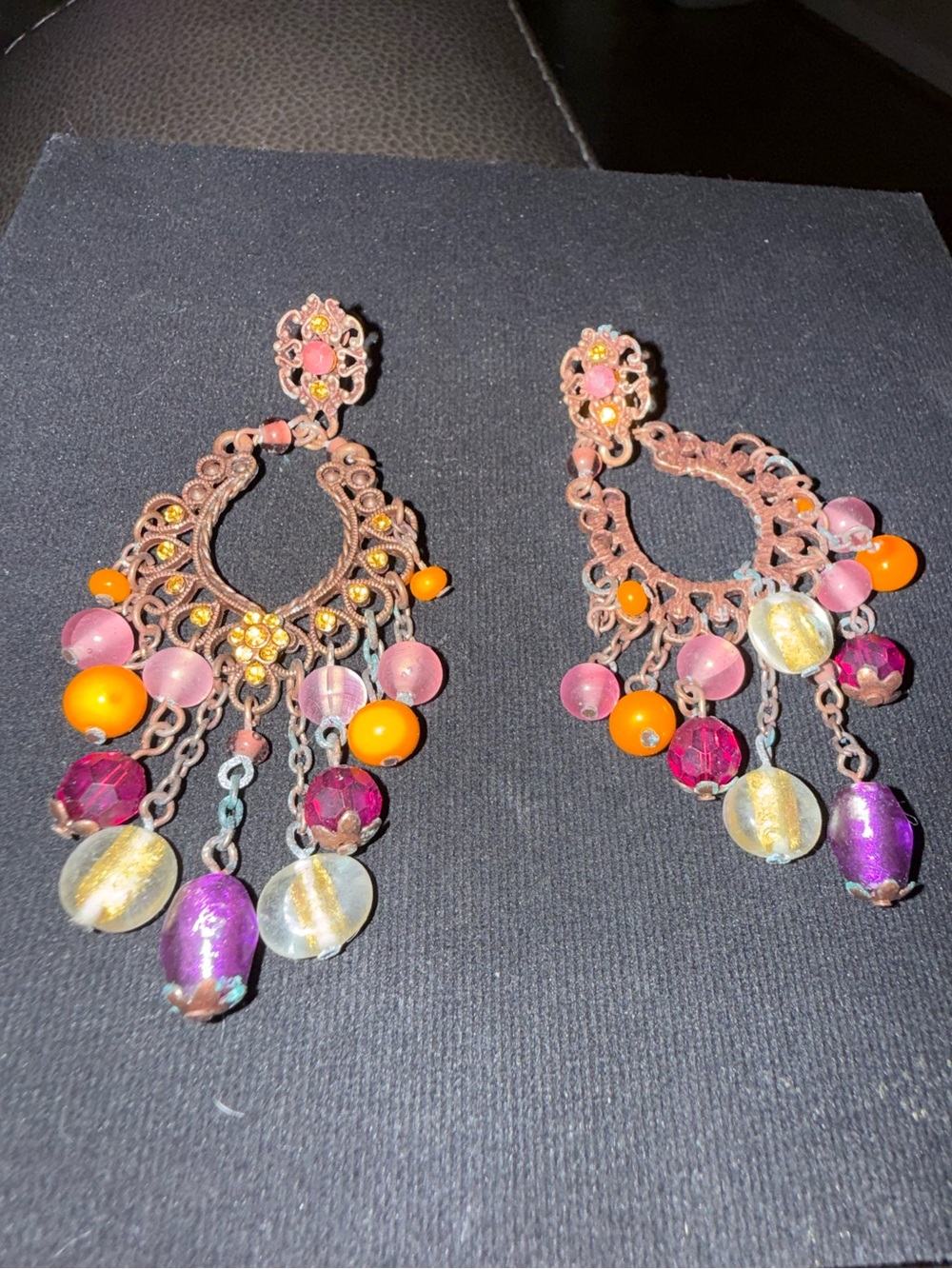 Bohemian Pink & Orange Dangle Bead Earrings